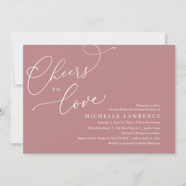 Cheers to love, Romantic Bridal Shower Party Invitation (Front)