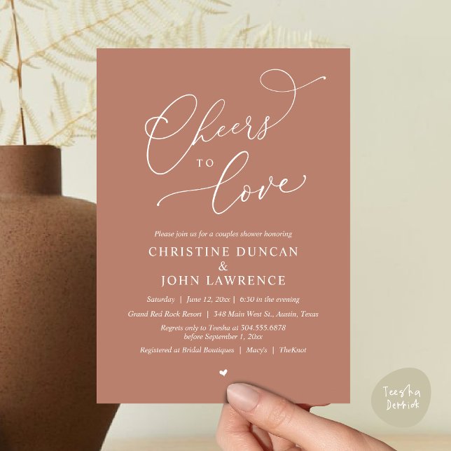 Cheers to love, Romantic Couples Shower Party Invitation (Cheers to love, Romantic Couples Shower Modern Party Winery Invitation Card PDF Summer Earthy Brown)