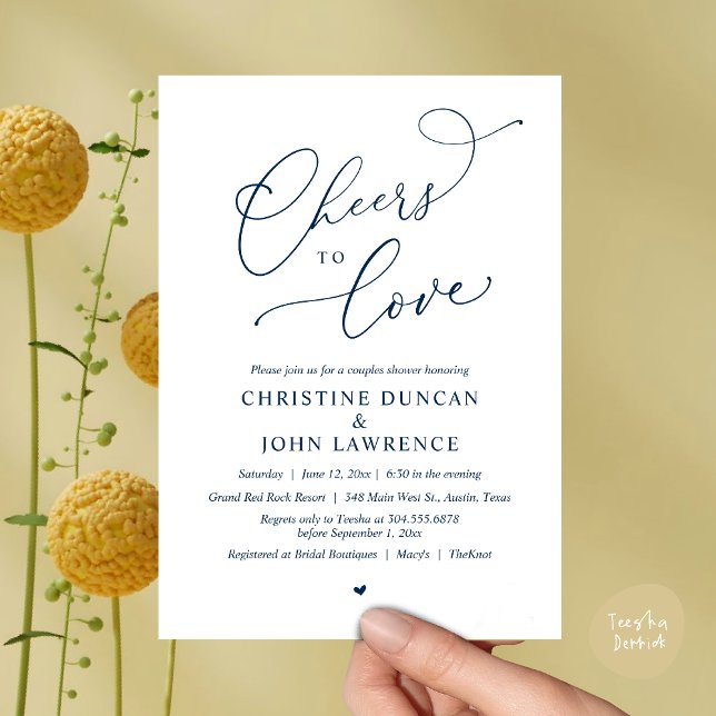 Cheers to love, Romantic Couples Shower Party Invitation (Cheers to love, Romantic Couples Shower Modern Party Winery Invitation Card PDF Summer Navy Blue)