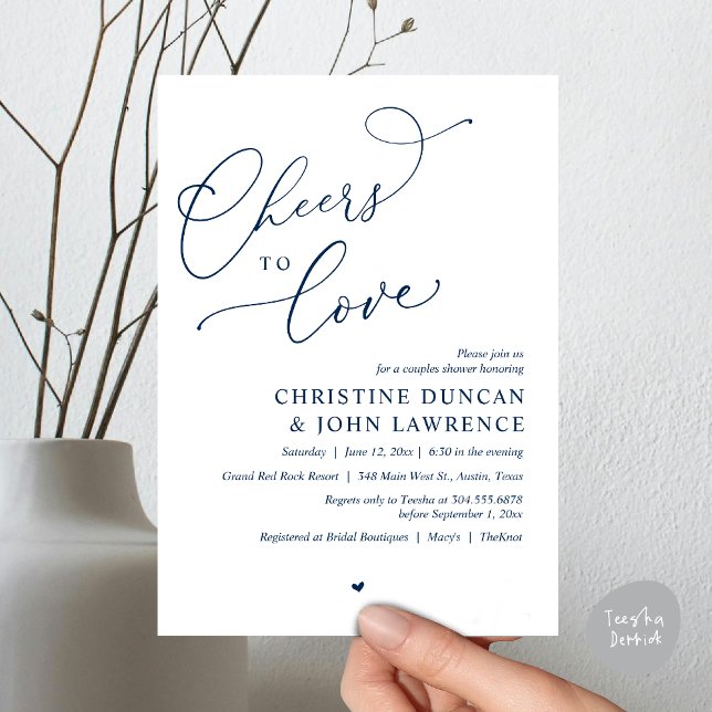 Cheers to love, Romantic Couples Shower Party Invitation (Cheers to love, Romantic Couples Shower Modern Party Winery Invitation Card PDF Summer Navy Blue)