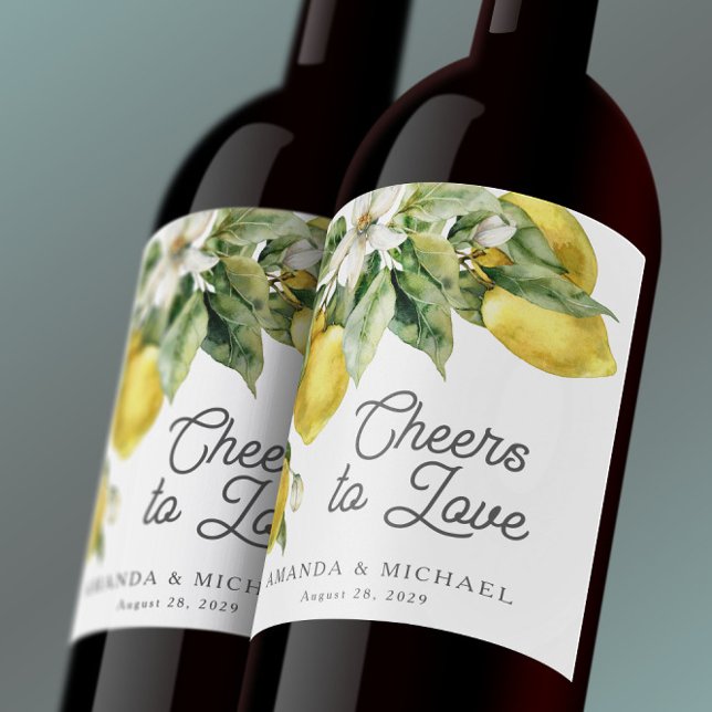 Cheers to Love Rustic Boho Lemons Wedding Wine Label (Creator Uploaded)