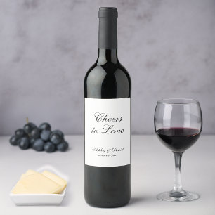 Cheers to Love Simple Script Black & White Wedding Wine Label