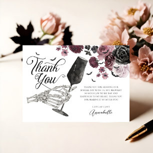 Cheers to Love Skeleton Hand Floral Gothic Bridal Thank You Card