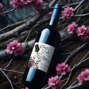 Cheers to Love Skeleton Hand Floral Gothic Bridal Wine Label