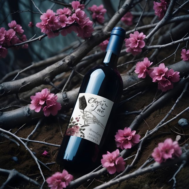 Cheers to Love Skeleton Hand Floral Gothic Bridal Wine Label (Cheers to Love Skeleton Hand Floral Gothic Bridal Wine Label)