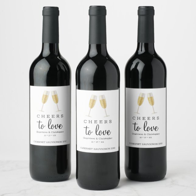 Cheers to Love Sparkling Wine Toast Wedding Modern Label (Bottles)