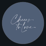Cheers to Love Sticker – Navy Background<br><div class="desc">Celebrate love in style with this elegant "Cheers to love" sticker, featuring a deep navy background and crisp white typography. Its clean and modern design makes it perfect for sealing wedding favour boxes, gift bags, or adding a thoughtful detail to your event stationery. A simple yet meaningful touch for weddings,...</div>