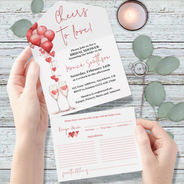 Cheers to Love Valentine Hearts Bridal Shower All In One Invitation (Creator Uploaded)