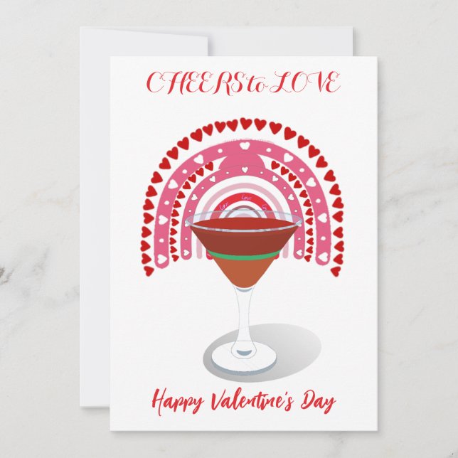 Cheers to Love Valentine Hearts Cocktail Rainbow Holiday Card (Front)
