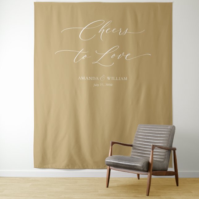  "Cheers to Love"  Wedding Backdrop Tapestry (In Situ)