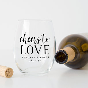 Cheers to Love Wedding Favour Stemless Wine Glass