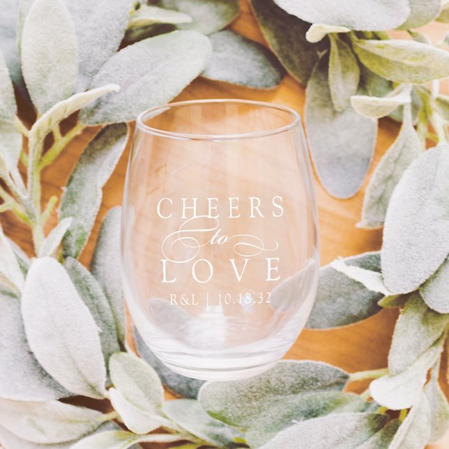 Cheers to Love Wedding Favour Stemless Wine Glass (Creator Uploaded)