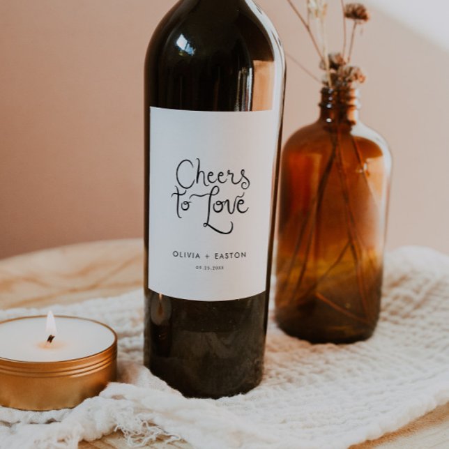 Cheers to Love Whimsical Handwritten Wedding Wine Label (Creator Uploaded)
