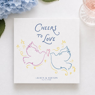 Cheers to Love Whimsical Illustrative Wedding Napkin