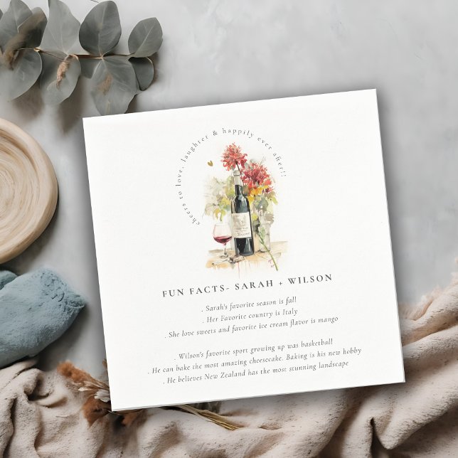 Cheers to Love Wine Floral Wedding Fun Facts Napkin (Creator Uploaded)