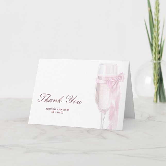 Cheers To Love Wine Glasses Bow Tie Bridal Shower Thank You Card (Front)