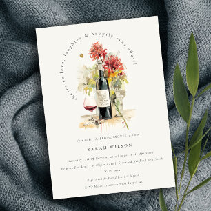 Cheers to Love Wine Red Floral Bridal Shower Invitation