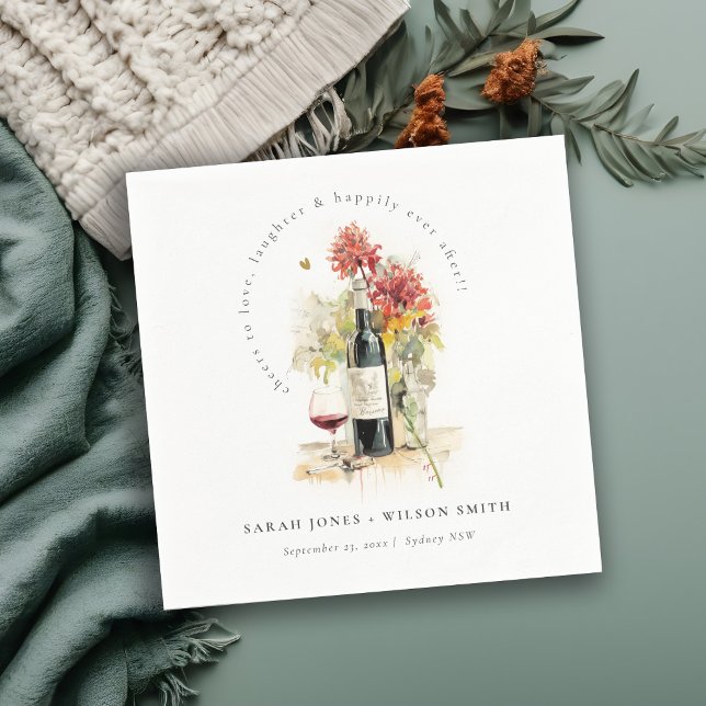 Cheers to Love Wine Red Yellow Floral Wedding Napkin (Creator Uploaded)