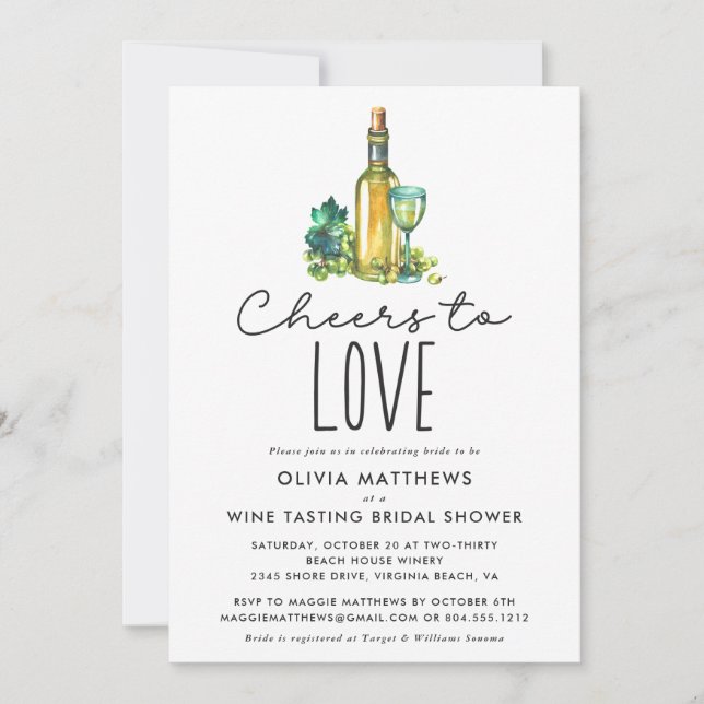 Cheers to Love Wine Tasting Bridal Shower  Invitation (Front)