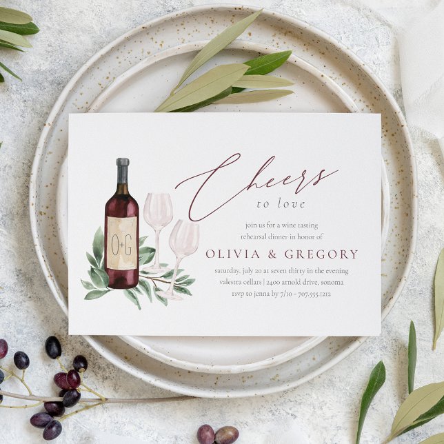 Cheers to Love Wine Tasting Rehearsal Dinner Invitation (Elegant wine theme rehearsal dinner invitation)