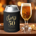 Cheers to milestone birthday custom can cooler<br><div class="desc">Modern gold typography script cheers to 50 years birthday party personalised black simple elegant can cooler. Personalise it with the name,  date,  and place or your text.</div>