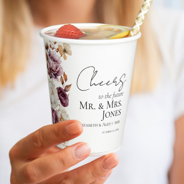 Cheers to Mr and Mrs Burgundy Fall Engagement  Paper Cups (Creator Uploaded)