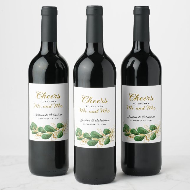 Cheers to Mr and Mrs Elegant Wedding Wine Label (Bottles)