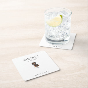 Cheers to my Humans Wedding Watercolor Pet III Square Paper Coaster