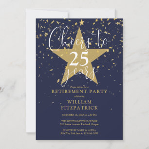 Cheers To Navy And Gold Stars Retirement Party Invitation
