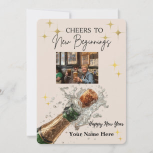 Cheers to New Beginnings Personalised New Year Holiday Card