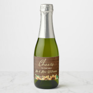 Cheers to new Mr and Mrs Sunflower Wedding Mini Sparkling Wine Label