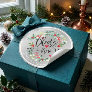 Cheers to New Year Merry Christmas Floral Address Classic Round Sticker