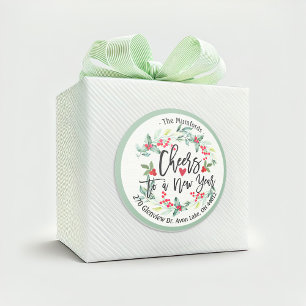 Cheers to New Year Merry Christmas Floral Address Classic Round Sticker