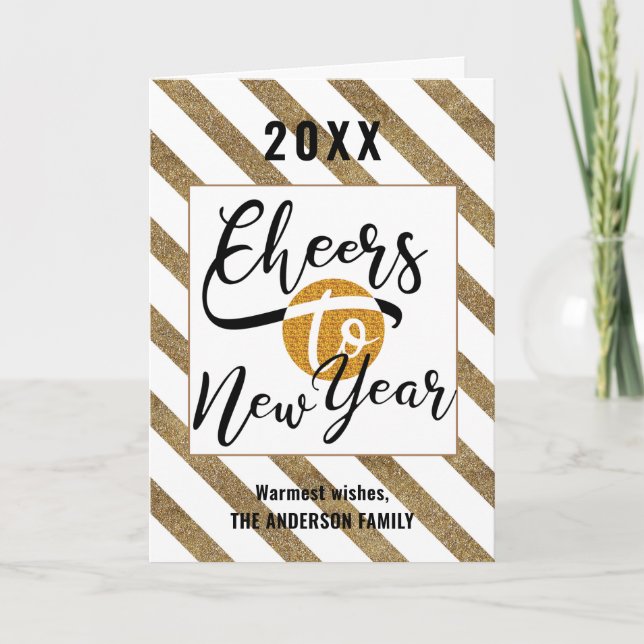 Cheers To New Year Modern Photo Festive Gold Black Holiday Card (Front)