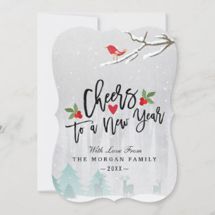Cheers to New Year Script Winter Snow Scene Photo Holiday Card