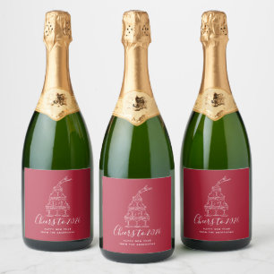 Cheers to New Years Party Modern Red Sparkling Wine Label