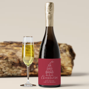 Cheers to New Years Party Modern Red Sparkling Wine Label
