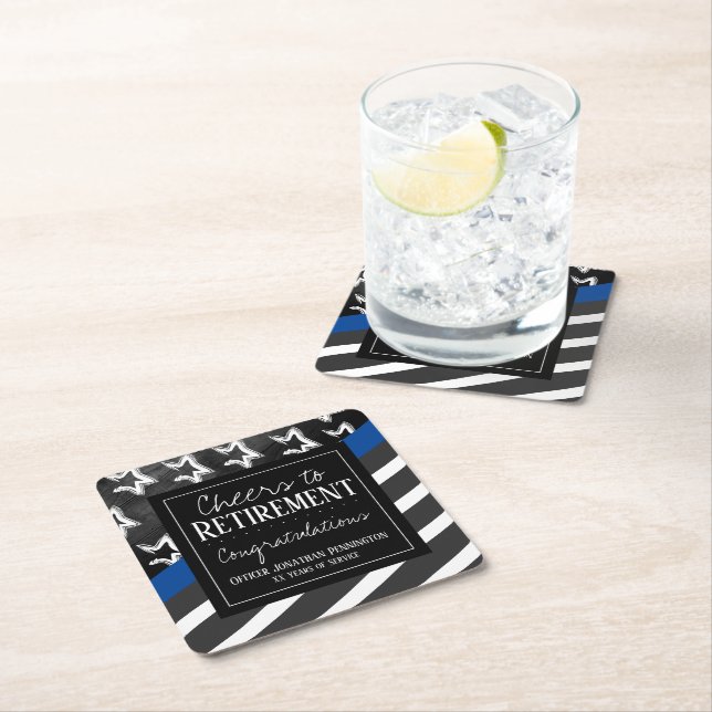 Cheers to Retirement Police Officer Square Paper Coaster (Insitu)