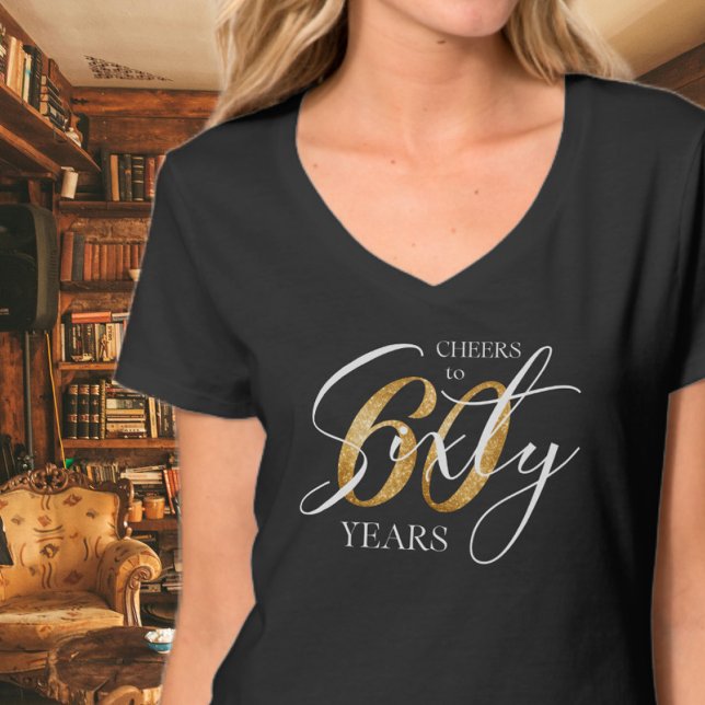 Cheers to Sixty | 60th Black Gold Glitter Birthday T-Shirt (Creator Uploaded)