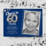 Cheers to Sixty Years 60th Birthday Photo Invitation<br><div class="desc">Elegant sixtieth birthday party invitation featuring a stylish blue background that can be changed to any colour,  a photo of the birthday girl / boy,  silver sparkly glitter,  sixty silver hellium balloons,  and a modern 60th birthday celebration text template that is easy to personalise.</div>