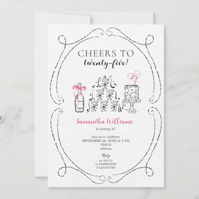 Cheers to the Birthday Girl Bubbly Champagne Tower Invitation (Front)