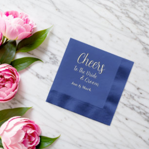 Cheers to the Bride and Groom Names Wedding Foil Napkins