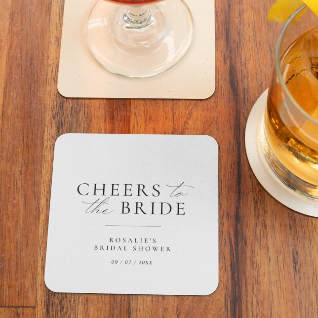 Cheers to the Bride | Elegant Script Bridal Shower Square Paper Coaster (Creator Uploaded)