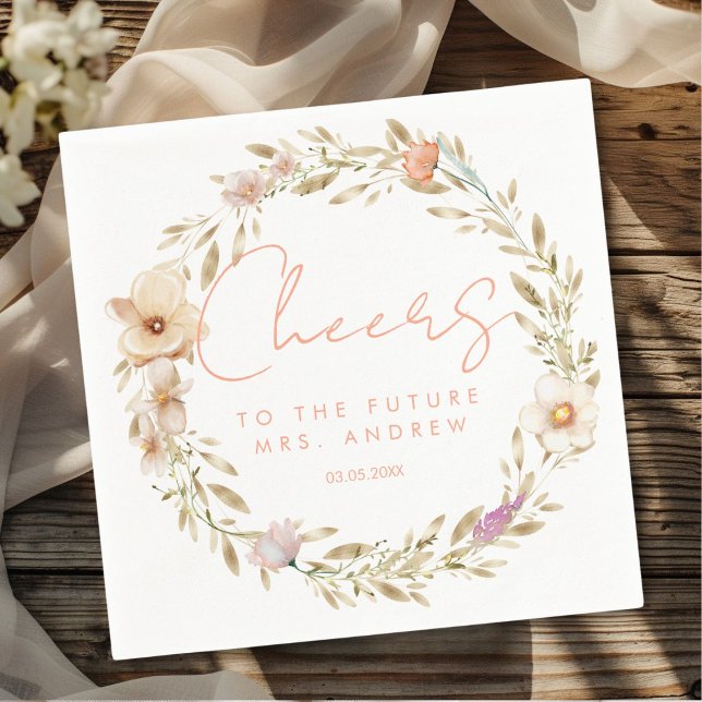Cheers, to the future Mrs.! Boho, flower Napkin (Personalized Cheers, to the future Mrs.! Boho, flower Napkins)