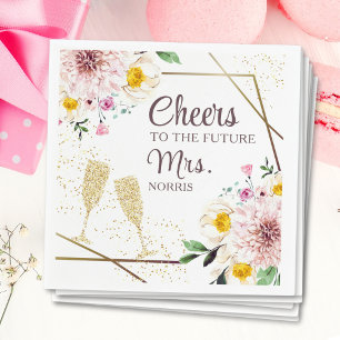 Cheers To The Future Mrs Pink Floral Bridal Shower Napkin