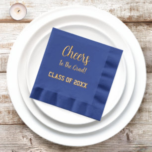 Cheers to the Grad Blue and Gold Graduation Party Foil Napkins