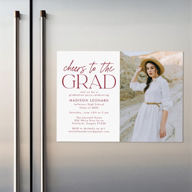 Cheers to the Grad Burgundy Graduation Party Magnetic Invitation (Creator Uploaded)