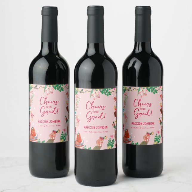 Cheers to the Grad Cute Doodle Graduation Wine Label (Bottles)