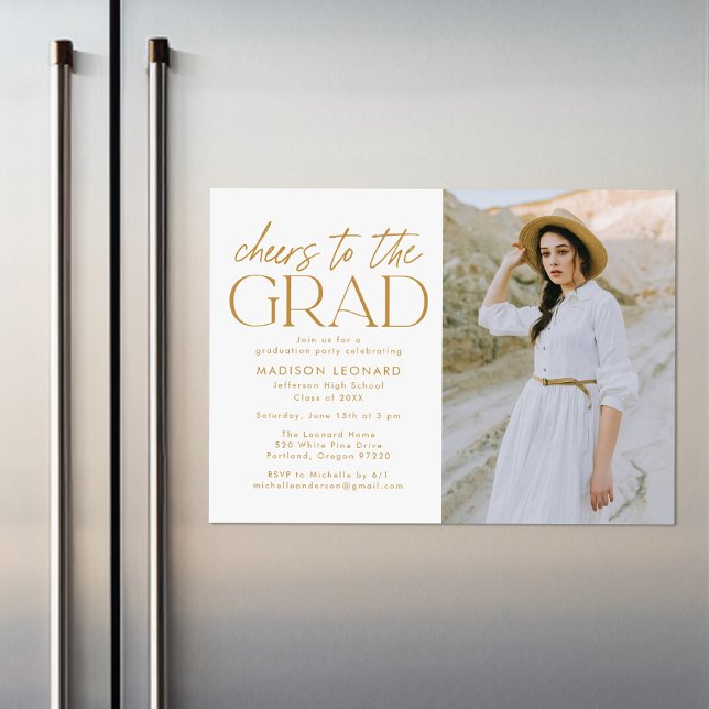 Cheers to the Grad Gold Photo Graduation Party Magnetic Invitation (Creator Uploaded)