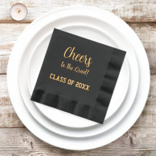 Cheers to the Grad Graduation Party Black and Gold Foil Napkins